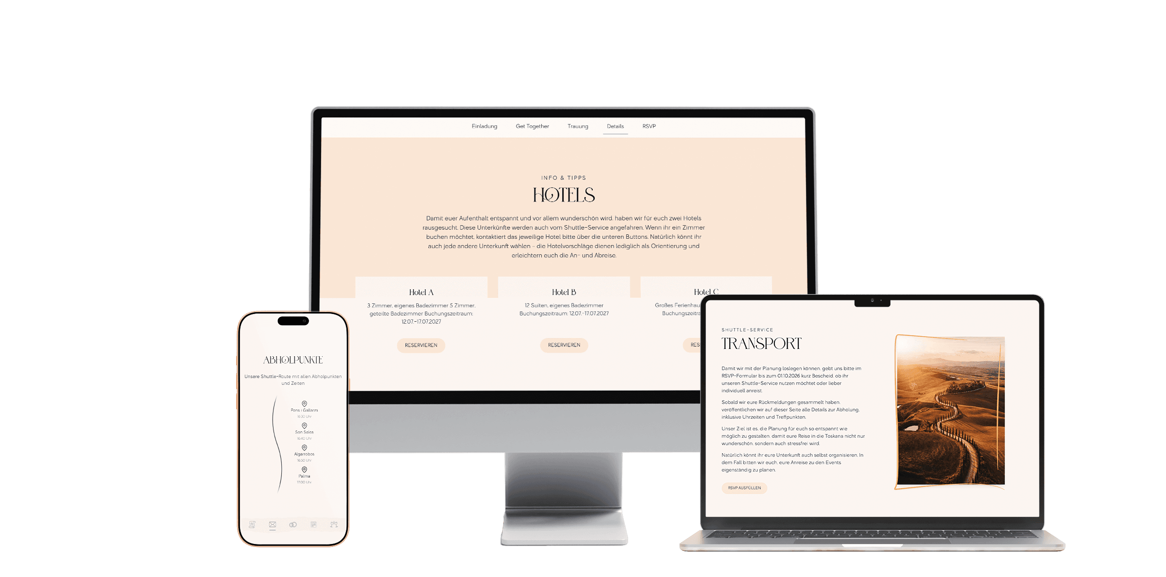 Hochzeitswebseiten Shuttle & Hotels